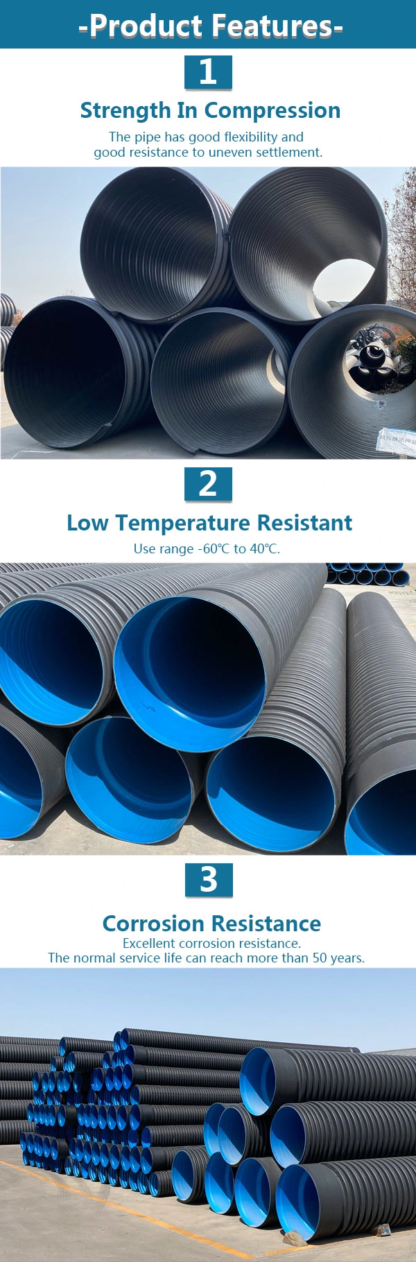 500mm HDPE Double Wall Corrugated Pipe for Culvert Drainage Wholesale Price