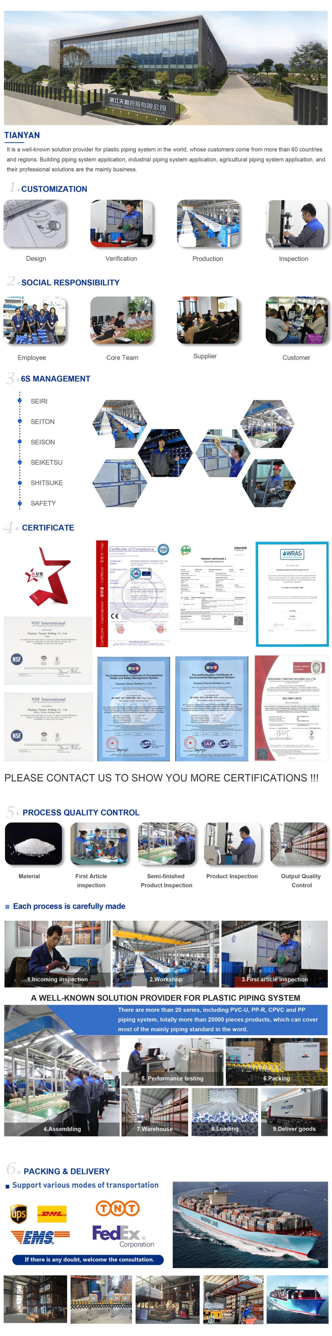 CPVC/PVC/Plastic ASTM D2846 Standard Water Supply Pipe Tube Joint Fitting